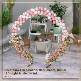 Outsunny Arc de Grădină din Oțel Auriu – Arc Decorativ Rotund pentru Baloane, Plante Cățărătoare, Flori – Pentru Nunți, Aniversări, Ceremonii – 2,24 m | Aosom Romania