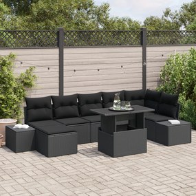 vidaXL Set de Canapea pentru Grădină din 8 Piese cu Perne Negru Rattan Poliester