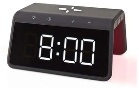 Ceas deșteptător cu afișaj LCD și încărcător fără fir 15W/230V negru Nedis WCACQ30BK
