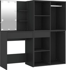 vidaXL Masă de toaletă cu LED și dulapuri, negru, lemn prelucrat