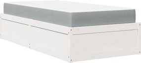 vidaXL Pat cu saltea, alb, 90x190 cm, lemn masiv pin