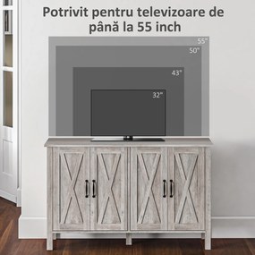 HOMCOM Dulap în Stil Rustic cu 2 Rafturi Reglabile pentru Depozitare, Dulap pentru TV cu 4 Uși, 120x37x75 cm, Gri | Aosom Romania