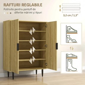HOMCOM Dulap Pantofi 5 Niveluri cu Rafturi Reglabile, Picioare Metalice, Design Elegant Stejar, Stabil și Sigur, 80x38x110 cm | Aosom Romania