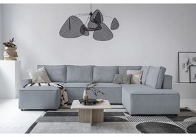 Colțar gri deschis extensibil cu tapițerie din catifea reiată (cu colț pe partea dreaptă/în formă de "U") Brave Dave – Miuform