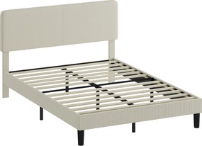 HOMCOM Cadru de Pat Matrimonial 140x200 cm Cap de Pat Reglabil pe Înălțime Îmbrăcat în Catifea, Pat Matrimonial cu Șipci de Lemn, pentru Dormitor, Montaj Ușor, Gri Deschis | Aosom Romania