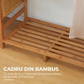 HOMCOM Suport pentru Haine din Bambus cu Rafturi pe 6 Niveluri și Bară pentru Haine, Stender pentru Dormitor și Hol, Design Modern, 90x30x145 cm, Lemn Natural | Aosom Romania