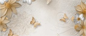 Tablou - Flori cu fluturi (120x50 cm)