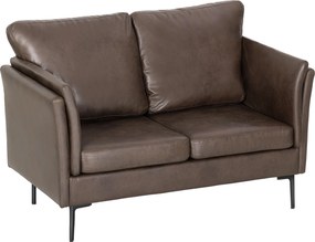 HOMCOM Canapea cu 2 Locuri Îmbunătățită în Țesătură cu Efect de Piele Respirabilă cu Brațe Înalte Curbe și Perne, Canapea Compactă Modernă pentru Sufragerie, Sală de Ședere și Studiu, 137x72x88 cm, Maro Închis | Aosom Romania