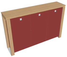 Dulap mediu Verno+ S 200 x 46 x 130 cm, uși de sticlă, stejar deschis / roșu