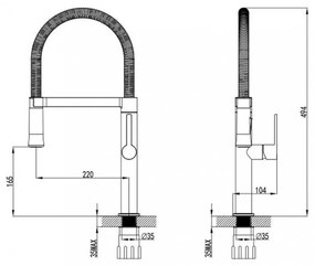 Baterie de chiuvetă cu arc și cap extractibil