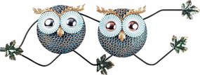 Decoratiune perete OWL 3, abastru/auriu, metal, 77x28 cm