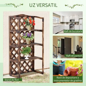 Suport Ghivece Flori Outsunny cu 3 Etajere, Lemn de Brad, 80x40x150cm| Aosom RO | Aosom Romania