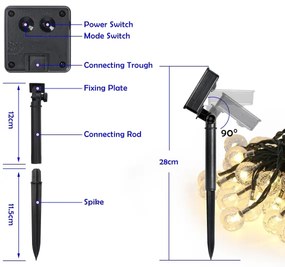 Brilagi- Ghirlandă solară decorativă LED BUBBLE 200xLED/8 funcții 20m IP65 alb cald