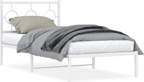vidaXL Cadru de pat metalic cu tăblie, alb, 90x190 cm