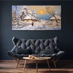 Tablou canvas Cabana Satului Zăpadă de iarnă