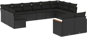 vidaXL Set canapele de grădină, 12 piese, cu perne, negru, poliratan