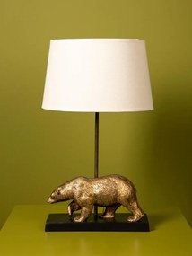 Lampă de masă din bumbac bej, cu structură din alamă și metal negru în formă de urs, finisaj vintage, 50×30 cm, „Fauve"