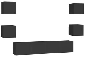 3078767 vidaXL Set dulapuri TV, 6 buc., negru, lemn prelucrat