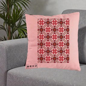 Perna Personalizata Motiv Traditional Ie Romaneasca Rosu, 40x40 cm, Roz, Husa Detasabila, Perna Inclusa, BEKZ®