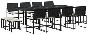 3295070 vidaXL Set mobilier de grădină cu perne, 13 piese, negru, poliratan