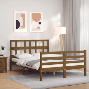 3194834 vidaXL Cadru de pat cu tăblie, maro miere, 140x200 cm, lemn masiv