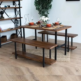 Masa+2 bancheta metal,lemn, Homs, 120 x 70 x 75 cm,seria A620, 30322