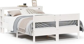 vidaXL Cadru de pat fără saltea, alb, 135x190 cm, lemn masiv de pin