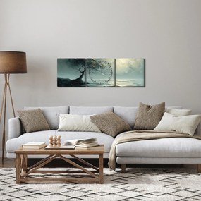 Tablou - pictură în ulei de un copac cu oceanul (cu ceas) (90x30 cm)