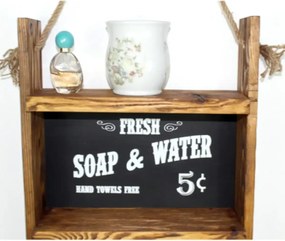 Raft din lemn cu sfoara Rustic Homs, 60 x 40 x 13 cm, maro