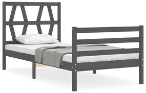 3194363 vidaXL Cadru de pat cu tăblie, gri, 90x200 cm, lemn masiv