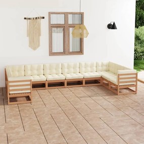3077322 vidaXL Set mobilier grădină perne, 10 piese, maro miere lemn masiv pin