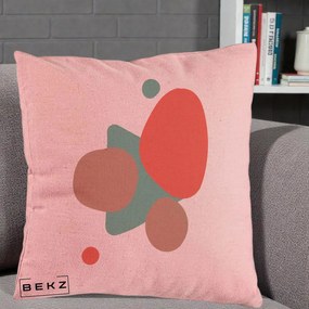 Perna Decorativa Abstract Forme Coral Turcoaz, 40x40 cm, Roz, Husa Detasabila, Perna Inclusa, BEKZ®