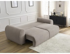 Canapea gri deschis/bej extensibilă cu tapițerie din catifea reiată 257 cm Lucien – Bobochic Paris