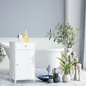 Kleankin Mobilier Baie Modern cu Ușă Basculantă Sertar Spațiu Depozitare 43x34x77cm Alb | Aosom Romania