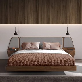 Pat dublu tapitat design LUX Grey-Walnut, 180x200cm