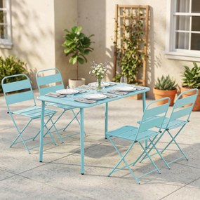 Outsunny Set de masă pentru exterior 5 piese, set de grădină pentru 4 persoane cu blat cu șipci și scaune pliante, Verde deschis | Aosom Romania