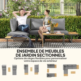 Outsunny Set modular de mobilier de grădină din lemn de acacia 6 locuri, colțar cu masă, gri | Aosom Romania