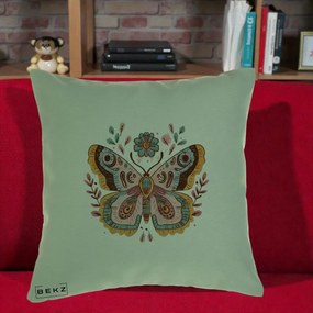 Perna Decorativa Fluture Boho Floral, 40x40 cm, Verde, Husa Detasabila, Perna Inclusa, BEKZ®
