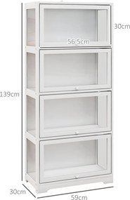 HOMCOM Vitrină Colecționari cu 4 Niveluri, Uși cu Balamale, Sistem Anti-Răsturnare, pentru Birou, Dormitor, 59 x 30 x 139 cm, Alb | Aosom Romania