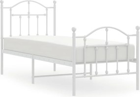 vidaXL Cadru de pat metalic cu tăblie de cap/picioare, alb, 75x190 cm