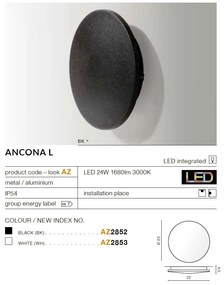 Aplica perete LED ambientala IP54 ANCONA L neagra