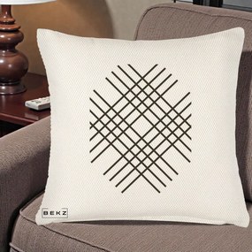 Perna Decorativa Geometric Grid, 40x40 cm, Crem Reliefat, Husa Detasabila, Perna Inclusa, BEKZ®