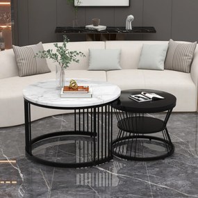 Set 2 Mese de Cafea Moderne cu Îmbinare, Negru+Alb | Aosom Romania