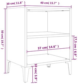 Noptiere cu picioare metal 2 buc. stejar sonoma alb 40x30x50 cm 2, sonoma oak and white