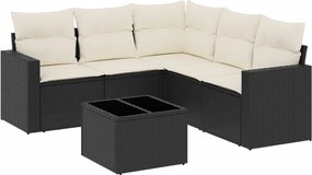 vidaXL Set mobilier de grădină cu perne, 6 piese, negru, poliratan