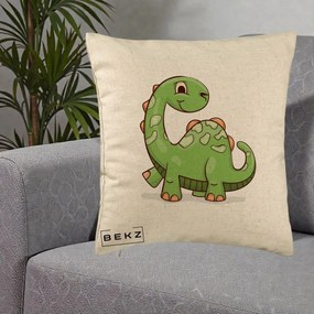 Perna Decorativa Brontosaur Verde Simpatic, 40x40 cm, Bej, Husa Detasabila, Perna Inclusa, BEKZ®