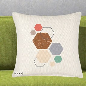 Perna Decorativa Geometric Hexagoane Multicolor, 40x40 cm, Crem Reliefat, Husa Detasabila, Perna Inclusa, BEKZ®