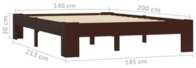 Cadru de pat, maro inchis, 140 x 200 cm, lemn masiv de pin Maro inchis, 140 x 200 cm