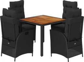 vidaXL Set mobilier de grădină cu perne, 5 piese, negru, poliratan