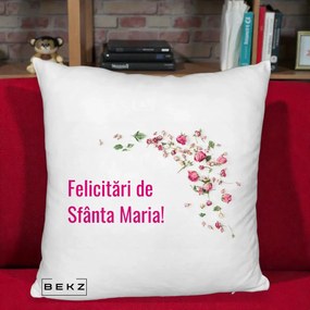 Cadou de Onomastica - Perna Personalizata Felicitari de Sfanta Maria, 40x40 cm, Alb Pufos, Husa Detasabila, Perna Inclusa, BEKZ®